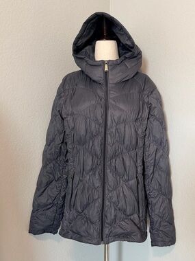 Michael Kors Metallic Gunmetal Packable Down Puffer Jacket - Hooded